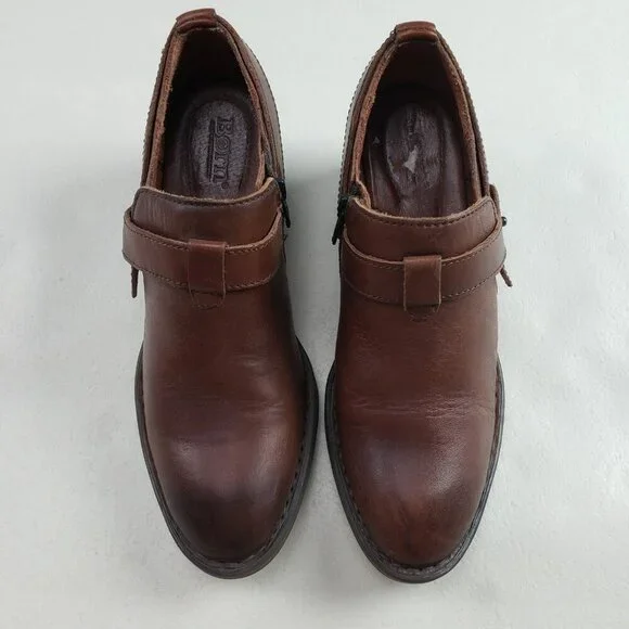 Born Timmons Leather Ankle Boot Womens 7.5 Brown Side Zip Heeled Comfort Bootie - Picture 4 of 11